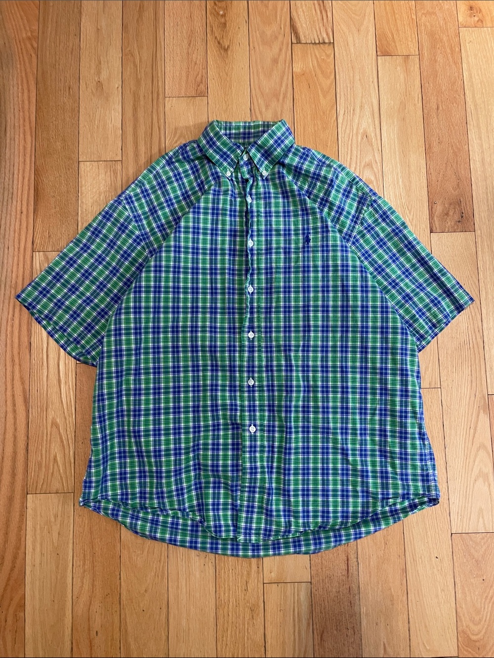 Ralph Lauren Green & Blue Plaid Short-Sleeve Button-Down Shirt